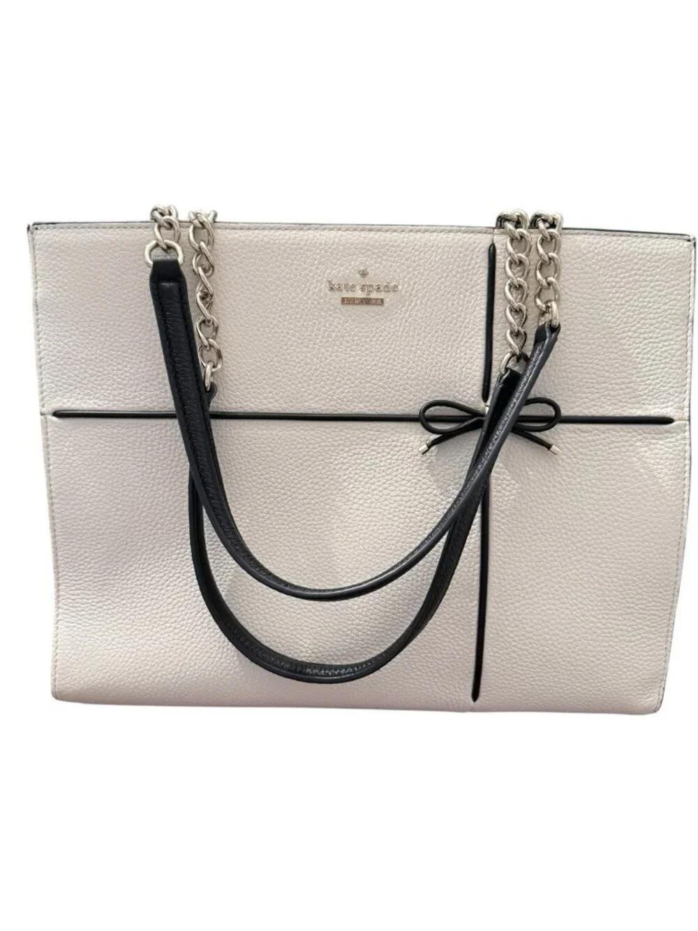 Kate Spade Cherry Street Pebbled Leather Purse Tote Cream w/Black Trim EUC